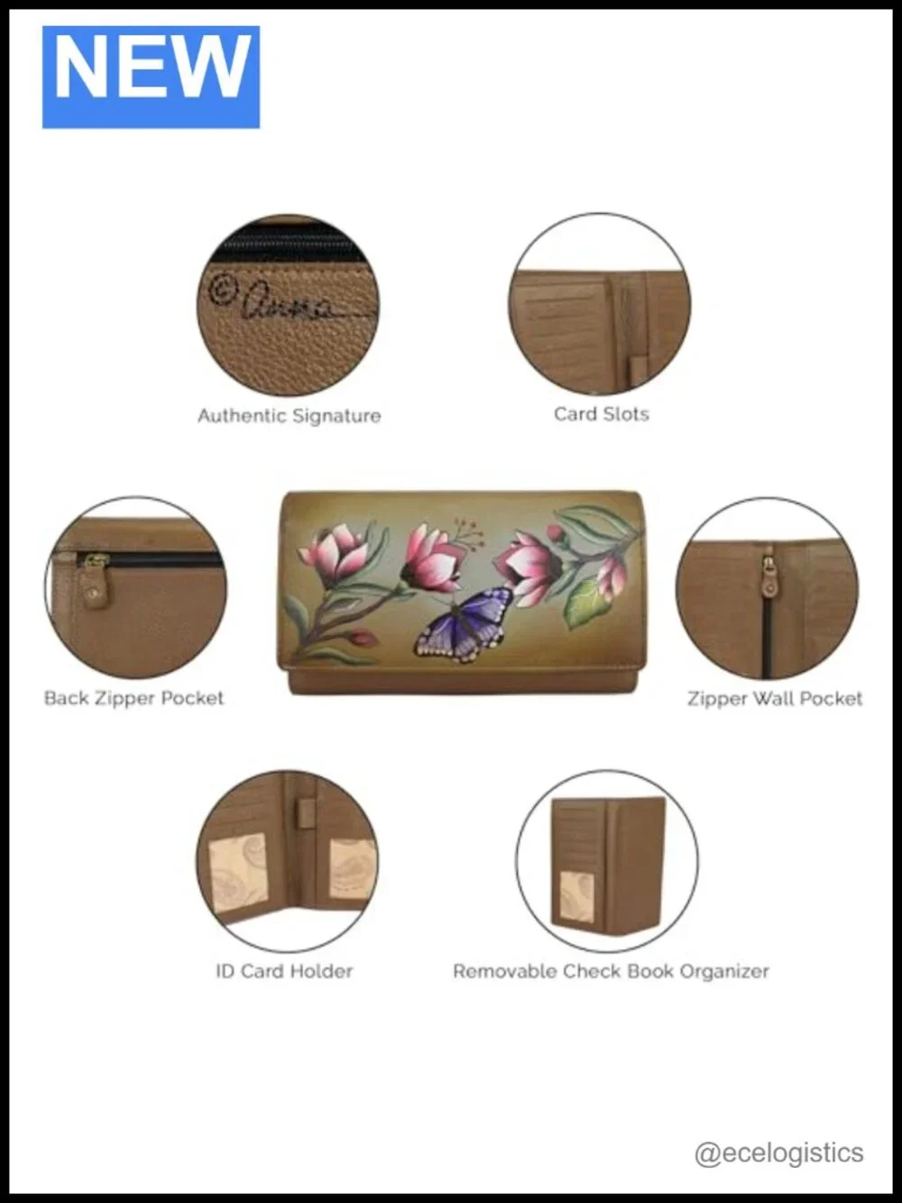 Hand-Painted Leather RFID Checkbook Clutch Wallet Wristlet